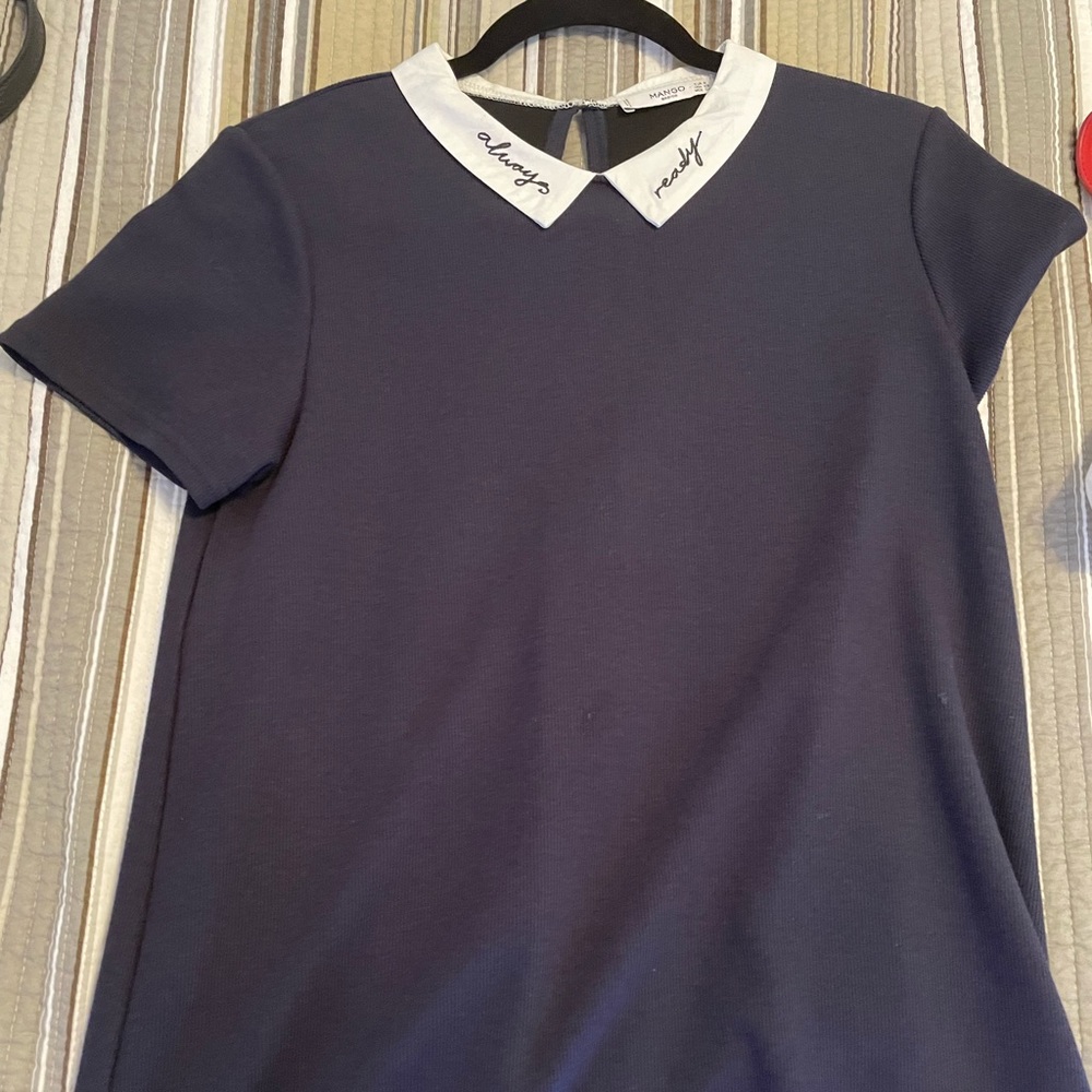 Navy blue dress with collar short sleeves